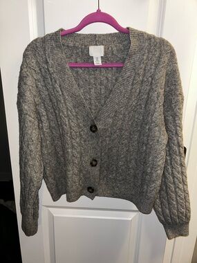 H&M Gray Cable-Knit Button-Up Cardigan